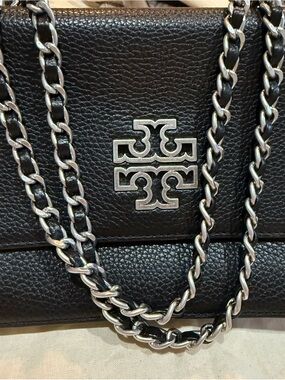 Tory Burch Black Leather Chain-Accent Shoulder Bag
